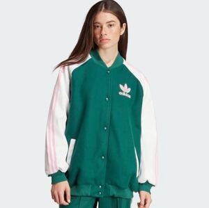 NWT Adidas Original SST Oversized Varsity Green and Pink Jacket
